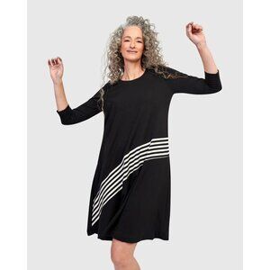 Alembika Striped Cecile Relaxed Fit Dress Womens Size 12 Lagenlook Art to Wear